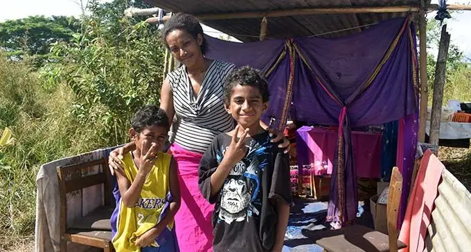 Atelaite Koto and her two sons, Graham Woods (right) and Jimilai Kani at their home in Togomasi at Dratabu Village in Nadi on May 18, 2019.  Photo: Nicolette Chambers