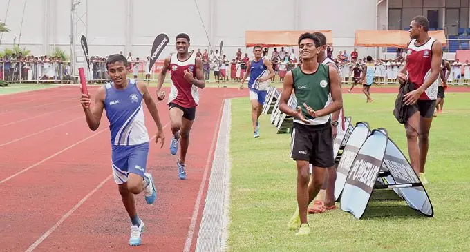 John Aryan Raju of Xavier College during the senior boys 4x400m relay at the Ba Zone at Churchill Park, Lautoka, on June 16, 2022. Photo: Supplied