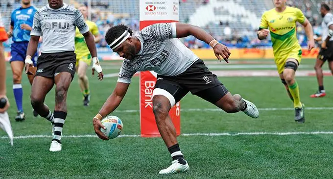 Fiji Airways Fijian 7s rover Vilimoni Botitu scores a try against Australia in the Cup semifinal of the Los Angeles Sevens tournament at the Dignity Health Sports Park, USA on March 2, 2020. Fiji won 43-7. Photo: World Rugby