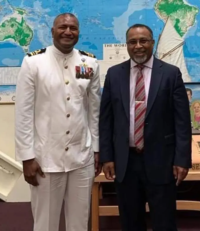 From left: Lieutenant Commander Isoa Tokalauvere with Fiji’s Ambassador to the US Solo Mara.  Photo: Solo Mara
