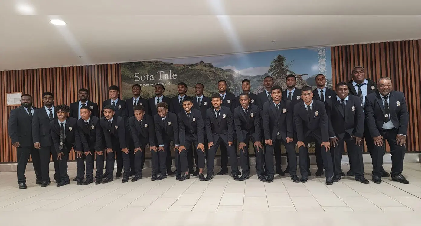 Digicel Fiji Under-20 football players and officials at Nadi International Airport on May 13, 2023. Photo: Fiji FA Media