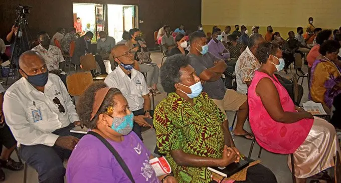 Members of the public during the revised 2021-2022 National Budget Consultations at the Nadi Civic Centre on March 8, 2022. Photo: Salote Qalubau