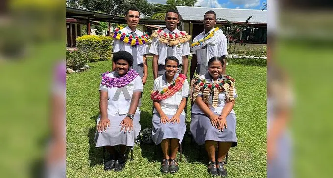 Standing L-R Assistant head boy Isaac Macpheson, head boy Veretaki Tuilekutu, assistant head boy Josevata Tora, seated - assistant head girl Losana Daunitutu, head girl Kalolani Niubalavu and assistant head girl Stefany Soronamata.