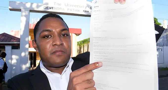 University of Fiji Justice Devendra Pathik School of Law Students Association President Filipe Bainivalu. Photo: Ronald Kumar