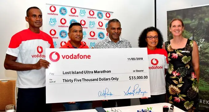 From left: Petero Manoa, Vodafone Fiji head of eCommerce and sponsorship Shailendra Prasad, Minister for Industry, Trade and Tourism Faiyaz Koya,  Anna Cowley and Talanoa Treks director Marita Manley at the Holiday Inn Suva on March 11, 2018.  Photo: DEPTFO