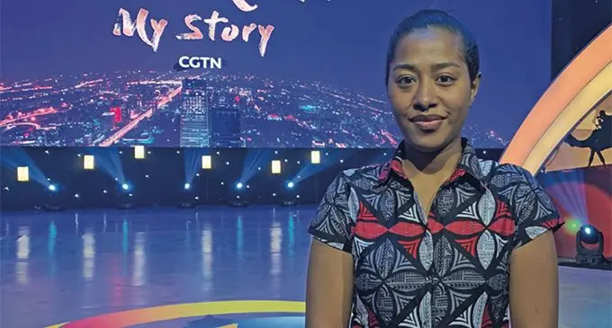 Fiji Sun senior journalist Fonua Talei at the China Global Television Network centre in Beijing.