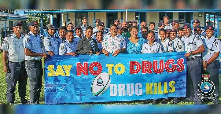 Northern Division Crime Prevention Committee chairperson, Satish Kumar (front, sixth from left), with participant Police officers after the last day of the Proactive Narcotics Workshop organised by the Fiji Police Force in the Northern Division on illicit drug trade on April 28, 2023. Photo: Fiji Police Force