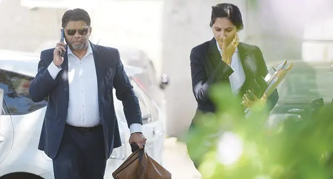 Former Attorney-General Aiyaz Saiyed-Khaiyum with his lawyer Gul Fatima outside Court in Suva on September 8, 2023. Photo: Ronald Kumar