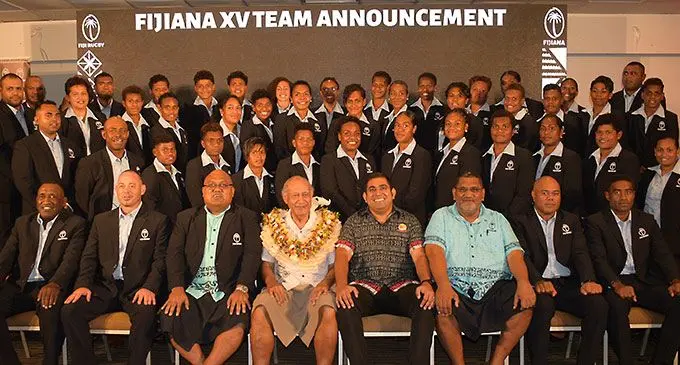 he Rooster Chicken Fijiana women’s XVs rugby team to the Rugby World Cup in New Zealand, with head coach Senirusi Seruvakula, the chief guest and Speaker of Parliament, Ratu Epeli Nailatikau, and Fiji Rugby Union officials during the team’s farewell dinner reception and announcement at the Holiday Inn, Suva, on September 21, 2022. Photo: Ronald Kumar