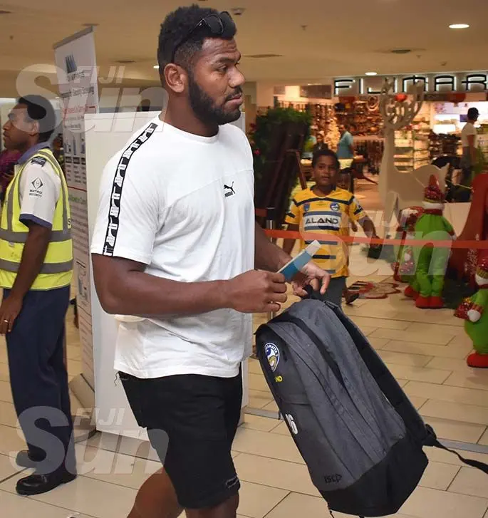 HEADING FOR SYDNEY: Fijian Bati and Parramatta Eels winger Maika Sivo at the Nadi International Airport on January 3, 2020. Photo: Waisea Nasokia