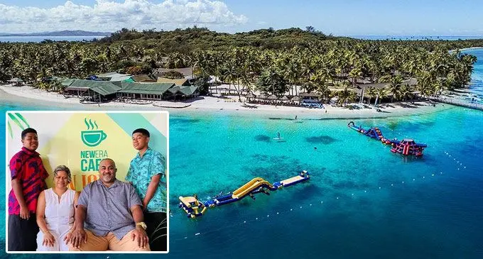 Inset: Siteri Turaganivalu with her family. Plantation Island Resort in the Mamanuca group of Islands.