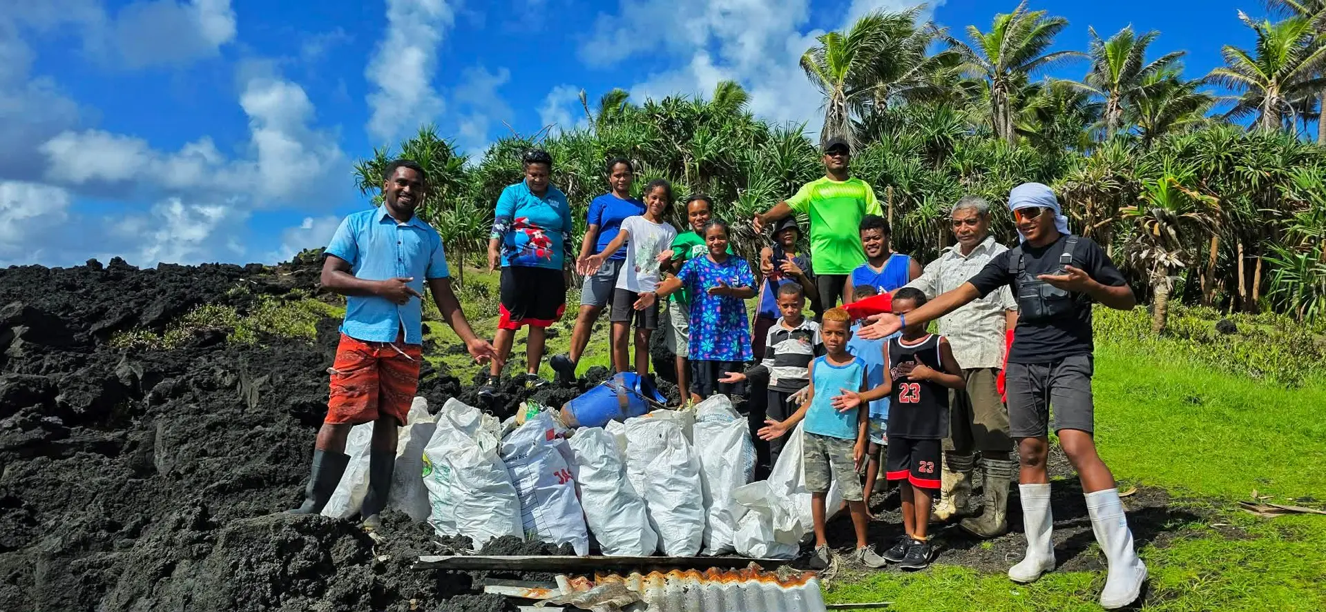 Community members clean up a large amount of household rubbish at Vuna Blowhole in Taveuni on December 23, 2025