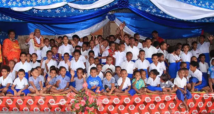 Prime Minister Voreqe Bainimarama with students of Navuso Primary School in Navuso, Naitasiri on November 4, 2019.