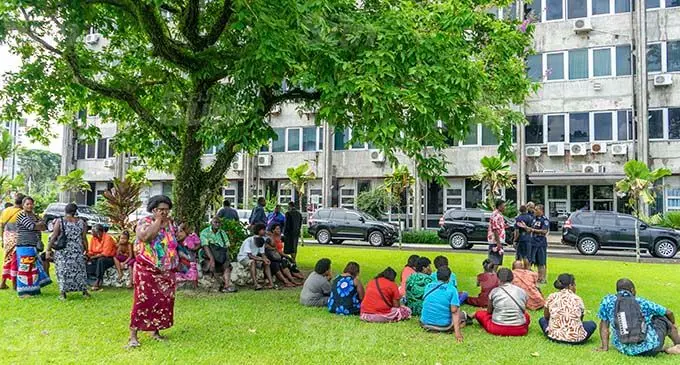 Nakasi market vendors outside the Government building in Suva on January 12, 2021. Photo: Leon Lord