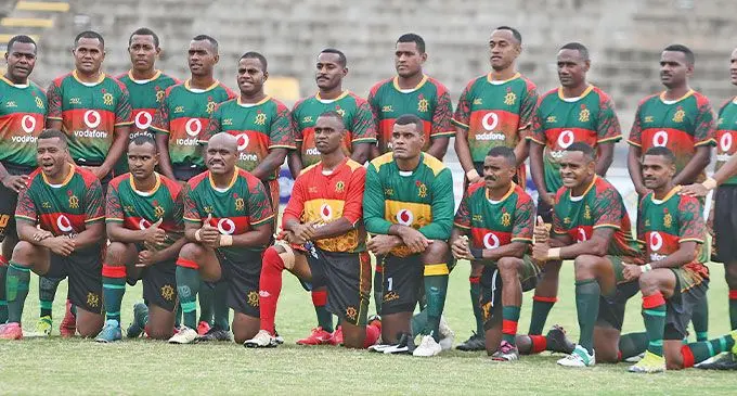 Christopher Wasasala (front, second from left) with the Republic of Fiji Military Forces team at the HFC Bank Stadium, Suva, on November 7, 2024. Photo: Ronald Kumar