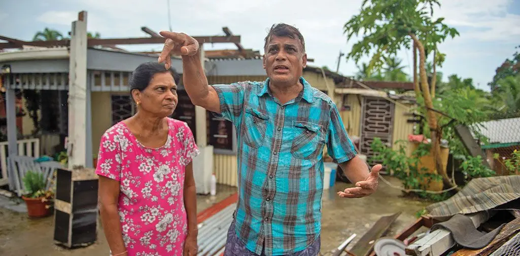 Nakasi residents Damyanti Kumar (left) and her husband Raj Kumar at their home in Nakasi after a freak tornado damaged their home on March 24, 2024. Photo: Leon Lord