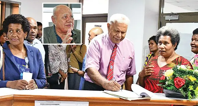 Landowners signing in prior to the talanoa session with the Minister for Tourism Viliame Gavoka on October 17, 2024. Photo: Ronald Kumar/ Inset: Minister for Tourism Viliame Gavoka speaking to the landowners during a talanoa session.