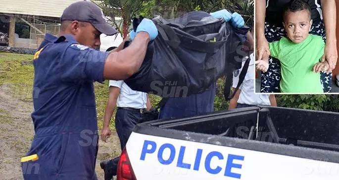 Police recovered the body of three-year-old boy Anare Sikoa from Savura Creek in Wailoku, Tamavua, on September 22, 2020. Photo: Ronald Kumar. Inset: IN HAPPIER DAYS... Anare Sikoa.