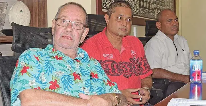 Fiji Rugby Union trustees interim chairman Peter Mazey (left), FRU new manager finance Nilesh Sharma and member of trustees Mosese Naivalu during their second meeting at Rugby House in Suva on May 19, 2023. Photo: Ronald Kumar