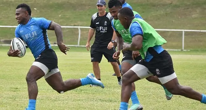 Fiji Airways Fijian 7s rep Seremaia Tuwai leads attack during training at Prince Charles Park in Nadi on November 27, 2019. Photo: Waisea Nasokia