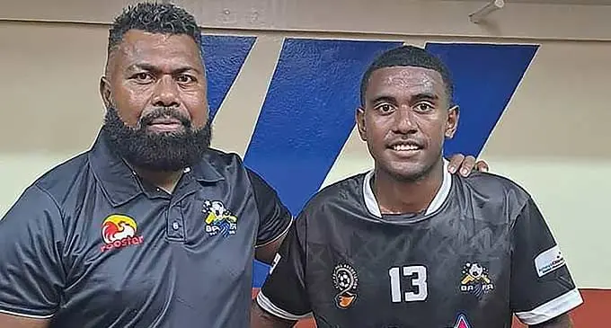 Penisoni Tirau (right) and Ba co-coach Timoci Seru at Churchill Park, Lautoka on January 28, 2024. Photo: Waisea Nasokia