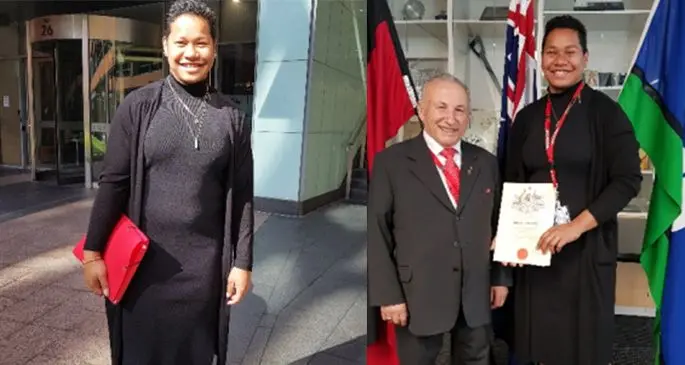 Eileen Cikamatana after receiving her Australian citizenship. Photo: Australian Weightlifting Federation