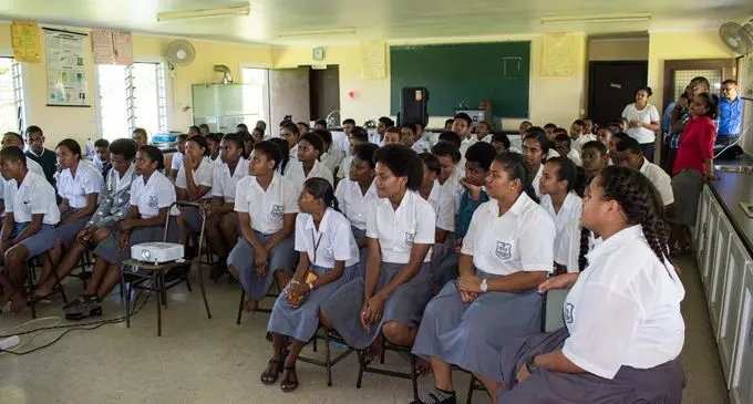 Some students and teachers of Rampur College in Navua during the “Parliament Bus” programme on February 19, 2018. Photo: Fiji Parliament News