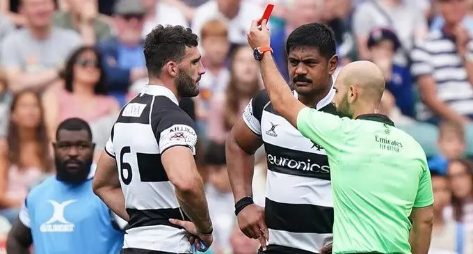 Will Skelton was red carded in the 37th minute, but the Barbarians would go on to score six more tries down a man. Photo: Sky Sports