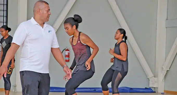 Fijian Pearls squad member Alisi Neisulu (second from left) training at the Vodafone Arena on August 27, 2022. Photo: Netball Fiji