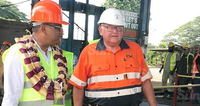 From left: Permanent Secretary for Sugar Yogesh Karan and Fiji Sugar Corporation chief executive officer Graham Clark after the opening of the crishing season at Rarawai Mill in Ba on June 23, 2020. Photo: Charles Chambers