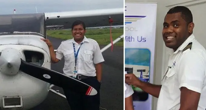 Student pilot Merelesita Lutu (left) and flight school instructor Iliesa Tawalo.