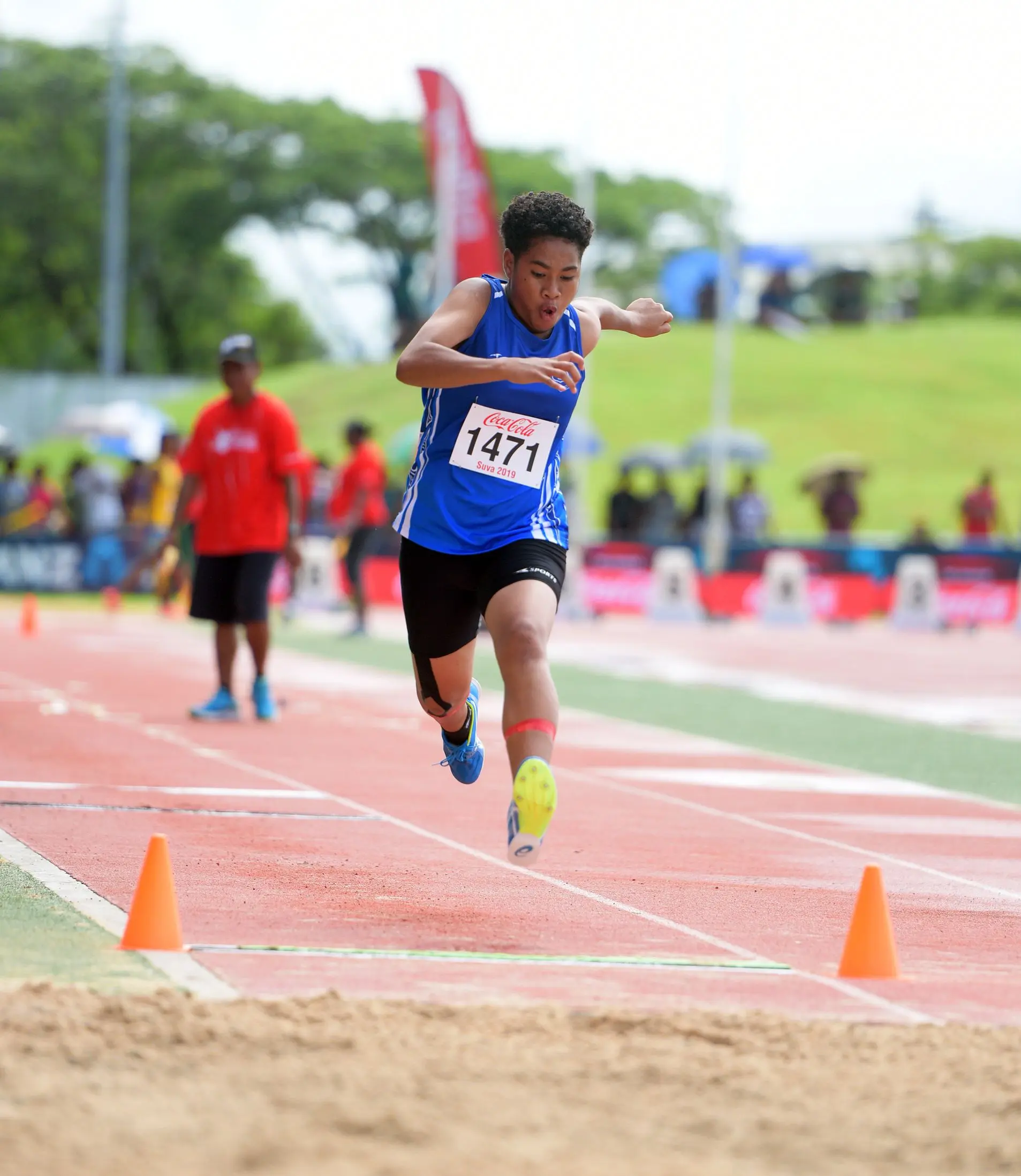 Aqela Dauunu of Labasa Sangam during Coca-Games  Senior girls long jump final at ANZ Stadium on Ap[roil 16, 2019. Photo: Ronald Kumar.