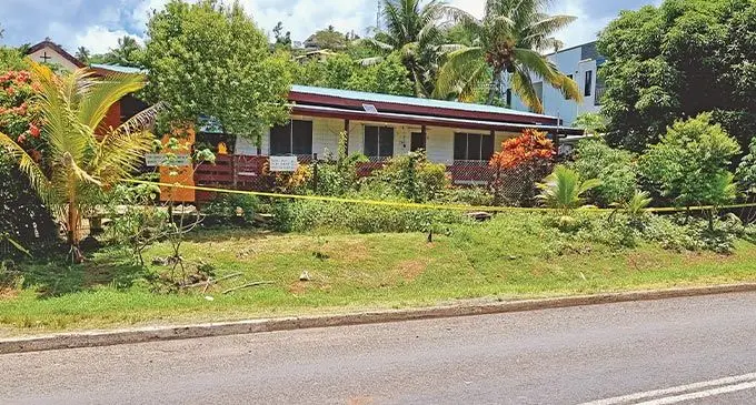 Police cordoned off the residence of the late, Pram Lal, in Delailabasa, Labasa on Tuesday night. Photo: Sampras Anand
