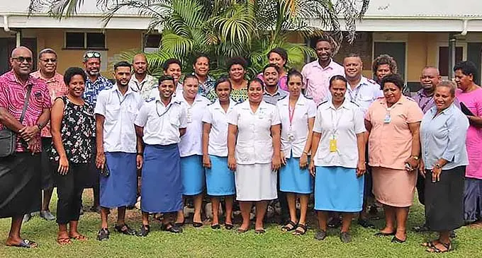 Minister for Health and Medical Services, Dr Ratu Atonio Lalabalavu (left) with Seaqaqa Health Centre staff members after the tour in Macuata Province on January 23, 2024.