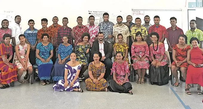 Assistant Minister for Youth and Sports Alvick Maharaj with the training programme participants at the Church of Jesus Christ of Latter-day Saints (LDS) hall in Lami on October 23, 2020. Photo: Harshana Singh