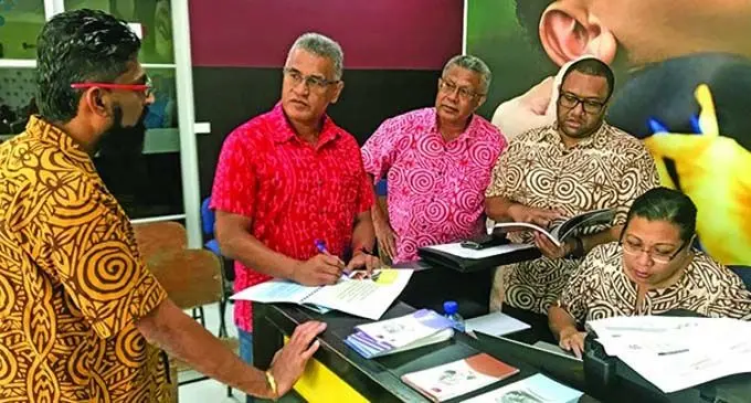 From left: Fiji National Provident Fund Chief financial officer Pravinesh Singh, outgoing chief executive officer, Jaoji Koroi, general manager member services, Alipate Waqairawai, manager public relations and marketing, Risiate Biudole, and general manager business transformation, Millie Low
