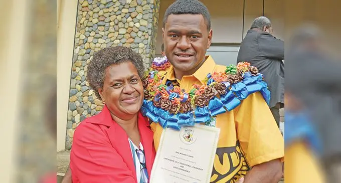 Ana Tuisese with her son Ratu Waisake Tuisese following his 2023 Vuli-ni-Sausauvou graduation ceremony in Suva on August 4, 2023. Photo: Ronald Kumar