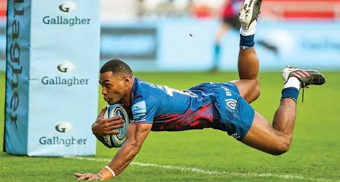 Siva Naulago scores his first try for Bristol Bears against Newcastle Falcons in the Gallagher Premiership Rugby at Ashton Gate on January 2,2021. Photo: Bristol Bears Rugby