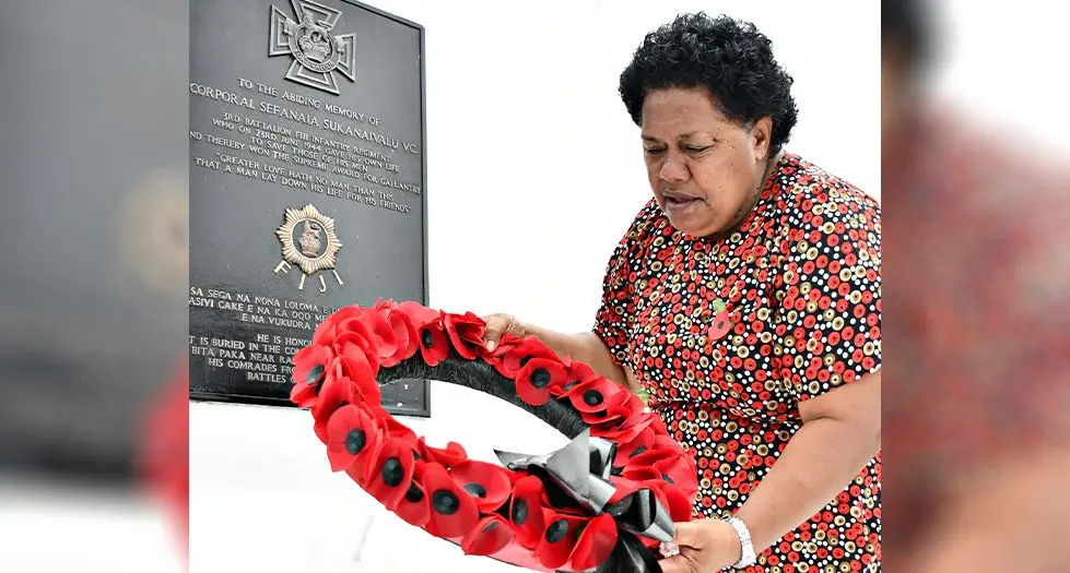 Remembrance Day Lavenia Voloukitoga lays a wreath on November 11, 2024. Photo: Ronald Kumar