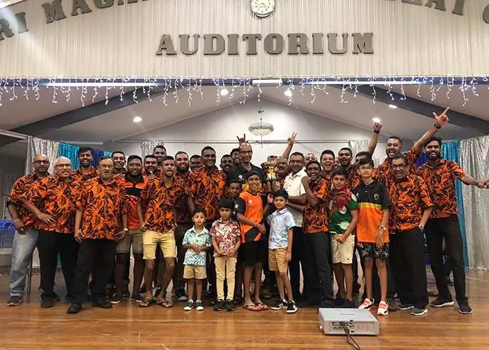 Lami Gujarati Sports Club officials, players, and their dedicated supporters celebrating the achievement during the 2021 Fiji Gujarati Sports Association’s Interdistrict Competition last weekend. Photo: Supplied.