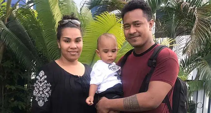 From left: Luciana Taivuna Koroiqaraiwalu (wife), Bethel Daniel Faalogo Togolo (son) and New Guinea Chief marine engineer cadet Peceli Sovaki Togoloa  in Suva on June 16, 2020.  Photo: Wati Talebula 
