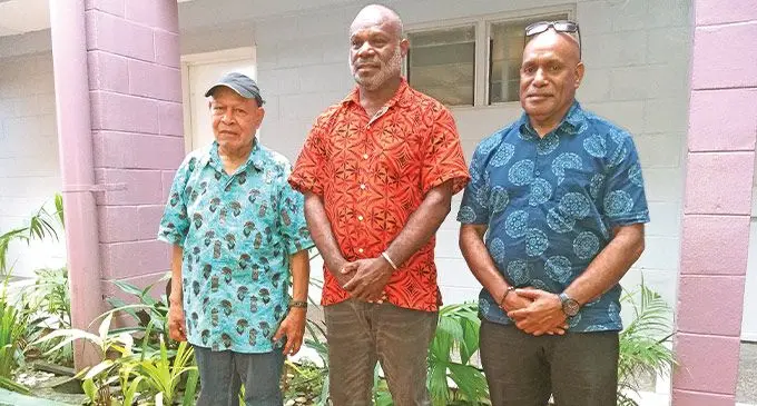President of the West Papua Provisional Government (WPPG),  Benny Wenda (right), ULMWP’s secretary Rex Rumakiek (left) and Maris Kaloran (middle), ULMWP Deputy Minister who is from Vanuatu. Photo: Naisa Koroi