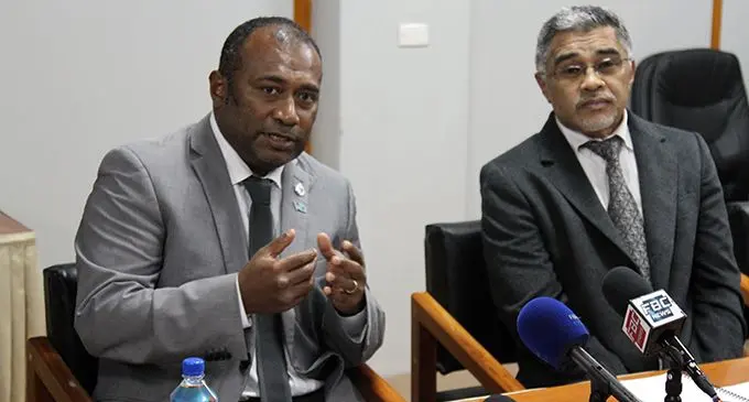 Minister for Health and Medical Services Dr Ifereimi Waqainabete with Acting Permanent Secretary Dr James Fong during a press conference at the Denim House in Suva on July 31, 2020.
