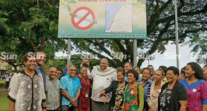 President Ratu Williame Katonivere with Permanent Secretary for Health and Medical Services Dr James Fong with guests while declaring Stinson Praade A Tobacco-Free Zone during World No Tobacco Day on May 31, 2022.  Photo: Ronald Kumar