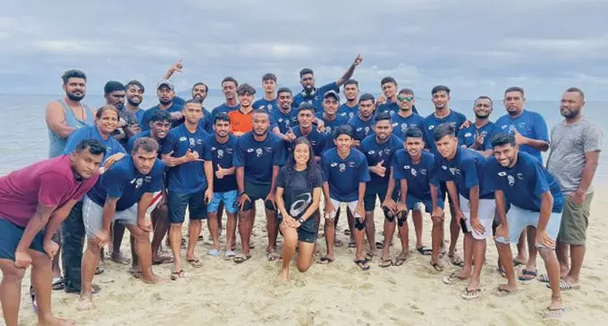 Digicel national Futsal players, fans and coach Jerry Sam (right) in Suva on September 4, 2022. Photo; Fiji FA Media