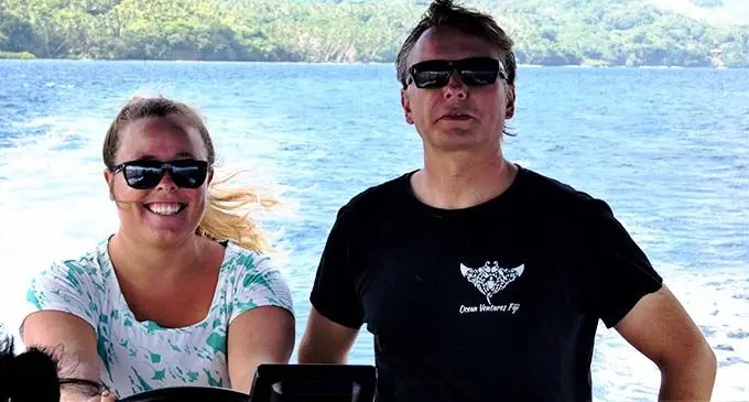 Ocean Ventures Fiji owners, Matthew Norman and Sara Carlson, in Savusavu on November 5, 2020.