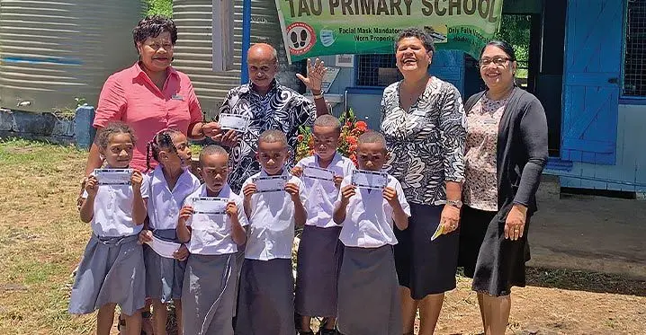 Students with their vouchers alongside teachers of Savusavu Public School. Photo: Waisea Nasokia