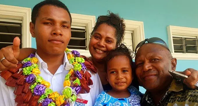 Xavier College Head Boy, Maika Solikibau (left) with his mother, Maria Solikibau, sister, Susana Vudele and father, Samuela Solikibau after the school’s investiture ceremony on February 3, 2020.  Photo: Nicolette Chambers