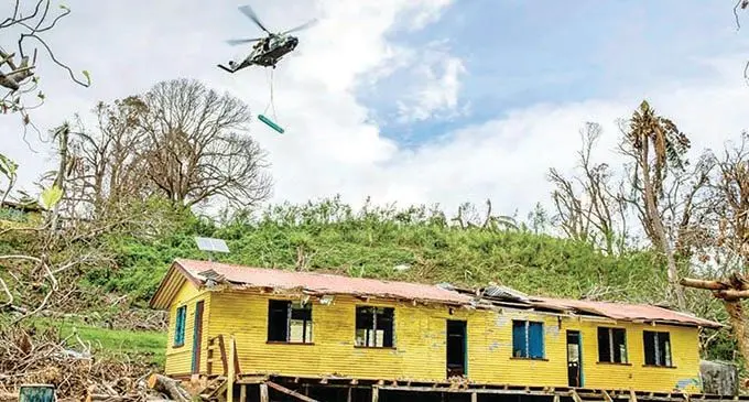 A cyclone-hit school which Australian Defence Force and Republic of Fiji Military Forces are working together to rebuild on Galoa Island, Bua.  Photo: Australian Defence Force.   