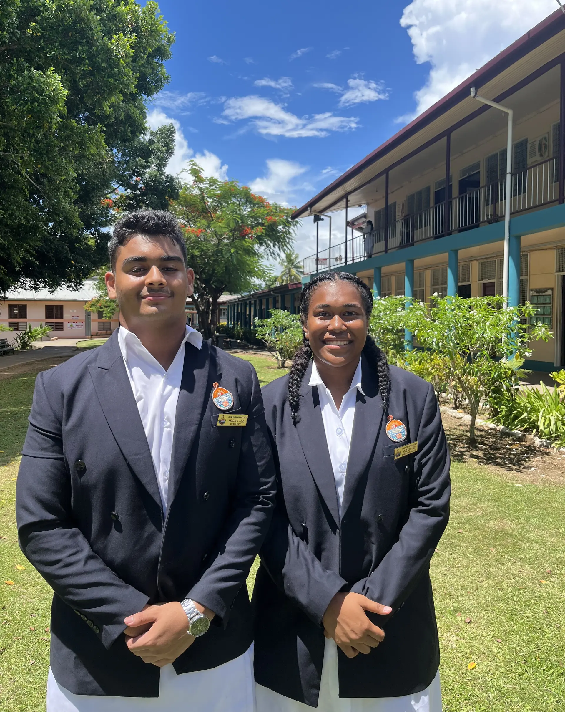 Swami Vivekananda College head boy Vivaan Patel with head girl Brieanna Rabakewa.